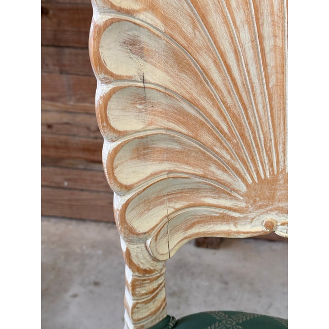 Wood Vintage Coastal Regency Cerused Carved Shell Scalloped Back Barstool’s-Set of Three For Sale - Image 7 of 12