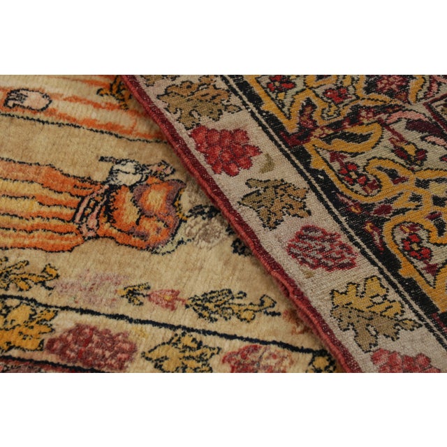 Textile Antique Persian Malayer Rug in Beige With Pictorials and Florals - Rug & Kilim For Sale - Image 7 of 8