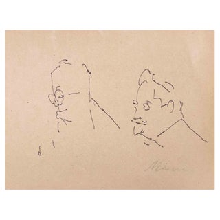 Mino Maccari, Portraits, Pen Drawing, 1960s For Sale
