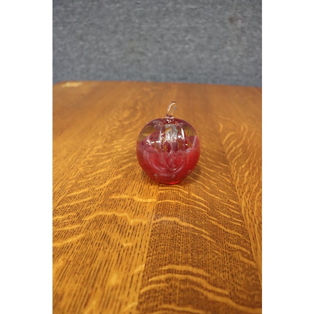 Traditional Hand Blown Cranberry Art Glass Apple Paperweight For Sale - Image 3 of 7
