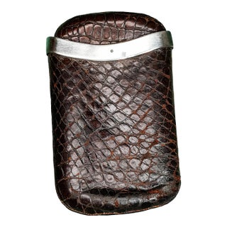 Refined English Antique Leather Sterling Silver Luxury Cigar Case For Sale