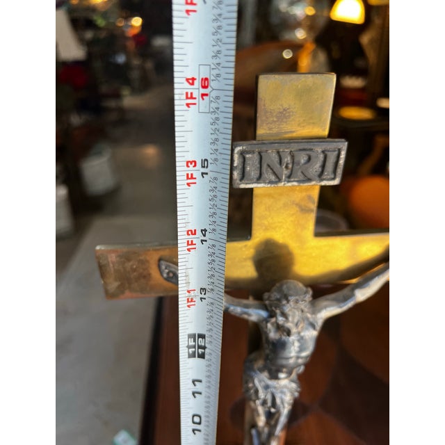1970s Large Heavy Brass Crucifix For Sale - Image 4 of 12