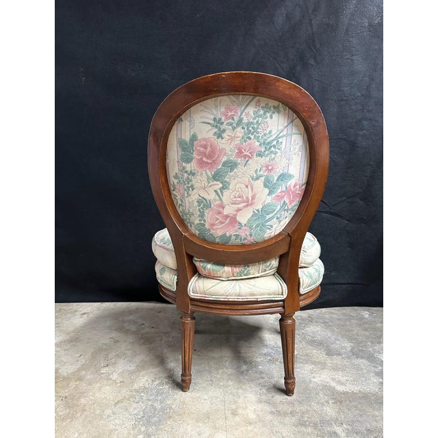 Vintage Louis XVI Style Slipper / Chauffeuse Chair With Floral Upholstery For Sale - Image 4 of 7