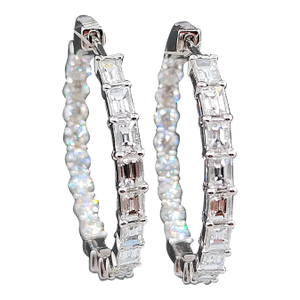 3.25 Ct Emerald & Round Diamond Hoop Earrings- Set of 2