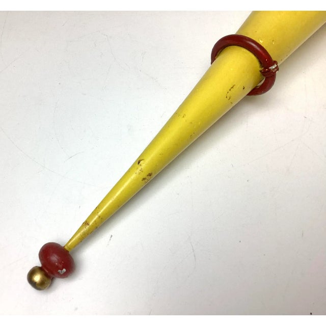 Early 20th Century Vintage Folk Art Painted Tin Wall Hanging Trumpet Vase For Sale - Image 5 of 6