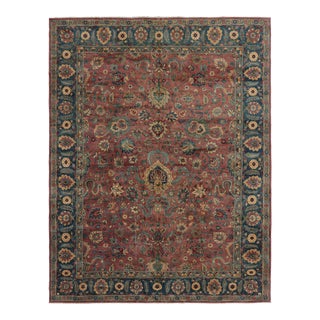 Vintage Agra Rug in Red and Teal Blue With Floral Patterns | Rug & Kilim For Sale