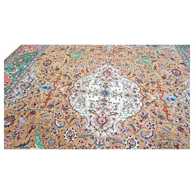 1940s Antique Persian Tabriz Wool 11X17 Grey, Green, Pink, & Orange Area Rug #1140881 For Sale - Image 5 of 10