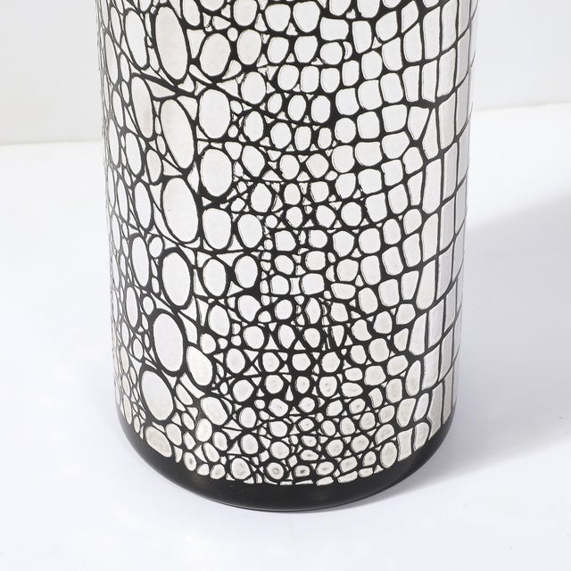Mid-Century Black Glass Vase With Sterling Silver Overlay Crocodile Motif For Sale - Image 10 of 11