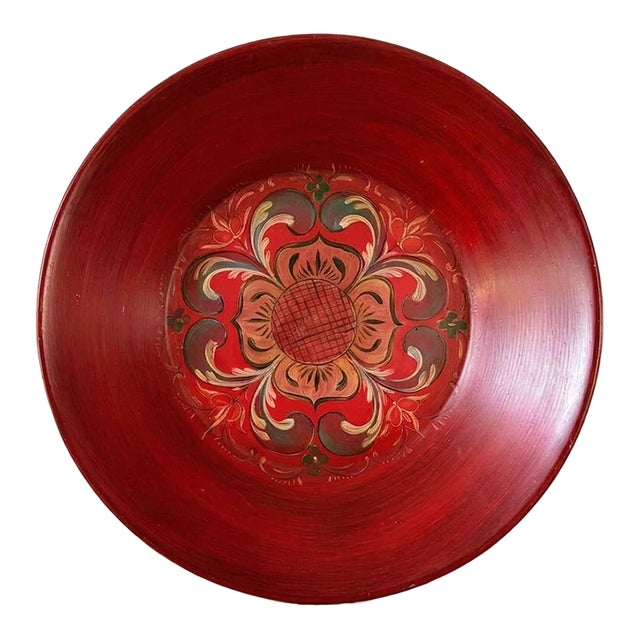 Vintage Rosemaling Toleware Bowl | Hand Painted Scandinavian Folk Art For Sale