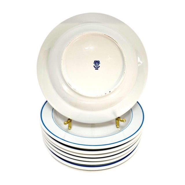 1970s Modern Alföldi Blue Band Alf5 Hungarian Porcelain Rimmed Soup Bowls, Set of 8 For Sale In San Francisco - Image 6 of 10
