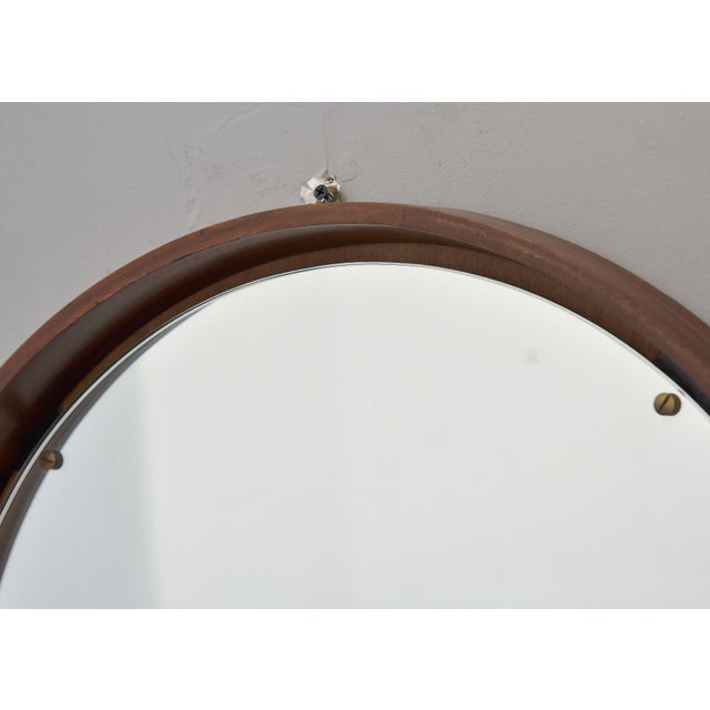 Vintage Italian Round Inset Mirror in Walnut Frame For Sale - Image 4 of 11