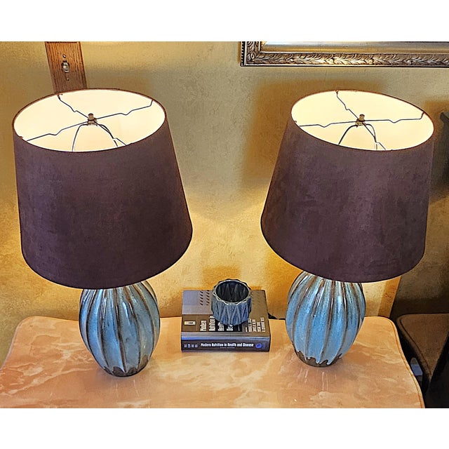 Turquoise Pottery Table Lamps – Mid‑Century Style, 32" - a Pair For Sale In Washington DC - Image 6 of 18