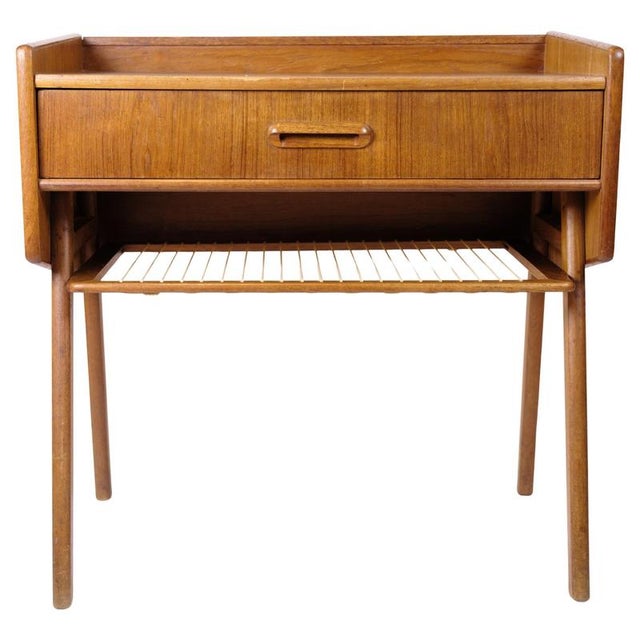 Side Table in Teak with Drawer and Wicker Shelf, 1960s For Sale - Image 10 of 10