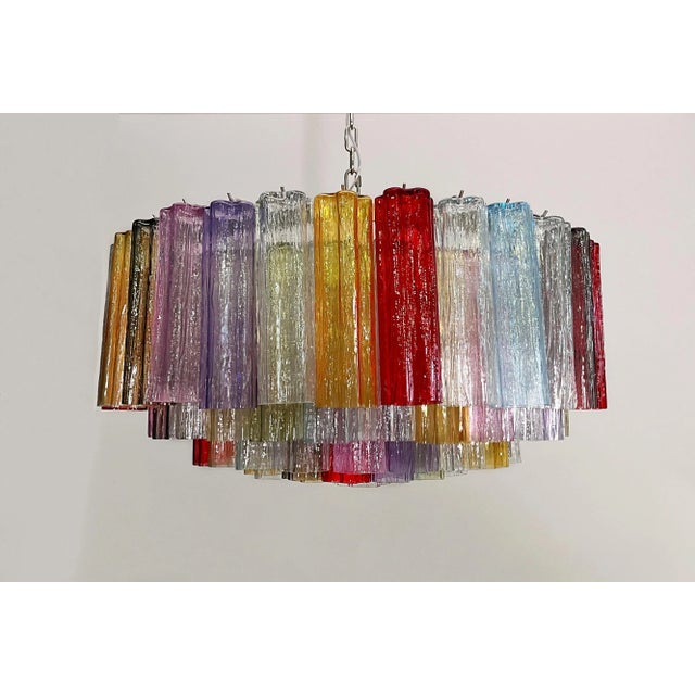Large Murano Glass Chandelier with 101 Multicolored Tube Glasses, 1990s For Sale - Image 6 of 16