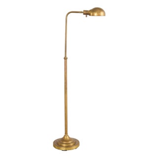 Midcentury Patinated Brass Adjustable Pharmacy Floor Lamp For Sale