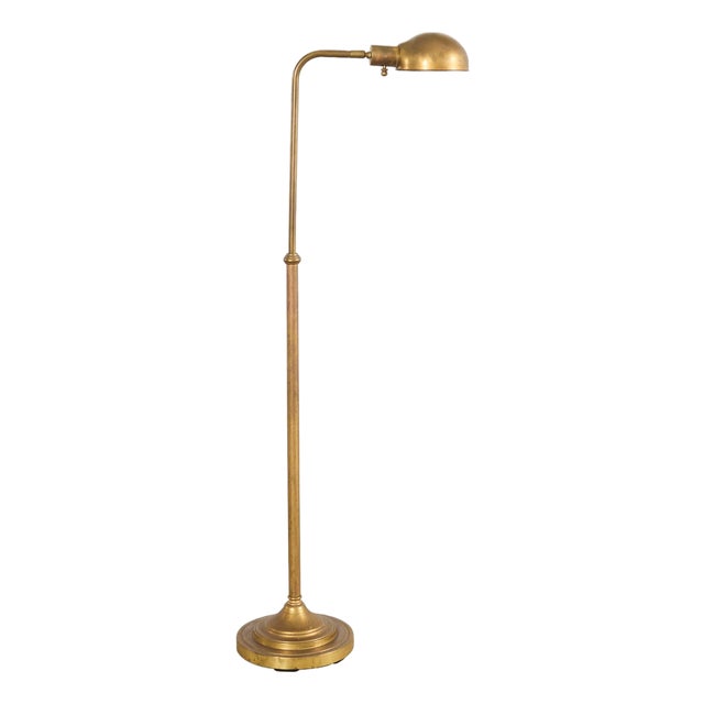 Midcentury Patinated Brass Adjustable Pharmacy Floor Lamp For Sale
