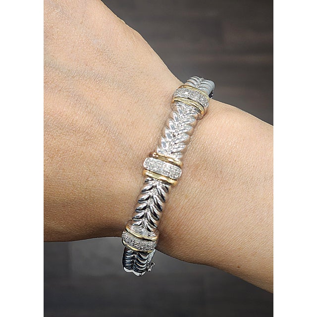 Modern Alwand Vahan Sterling Silver 14k Gold Diamond Bangle Bracelet For Sale - Image 3 of 8