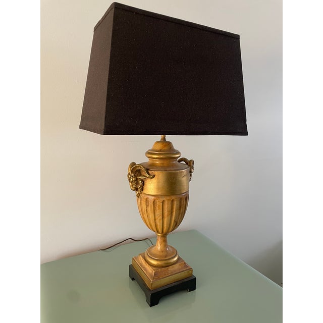 Postmodern Vintage Chapman Sienna Marble Hollywood Regency Rams Head Urn Lamp For Sale - Image 3 of 9