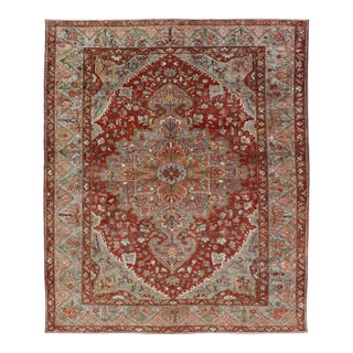 Antique Persian Bakhtiari Rug With Red Field and Blue Medallion Design For Sale