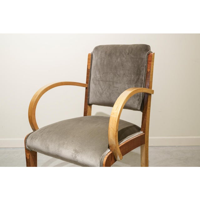 Wood Art Deco Seating Set with Chairs and Armchairs in Grey Velvet, France, 1925, Set of 10 For Sale - Image 7 of 11