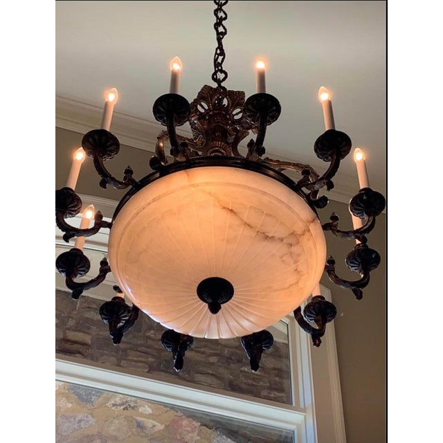 Contemporary 12 Arm 15 Light, Large Alabaster Chandelier For Sale - Image 4 of 9