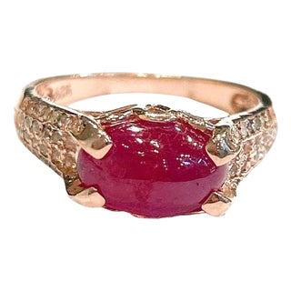 Bochic “Orient” Natural Ruby & Topaz Solitaire Ring Set In 18K Gold & Silver For Sale