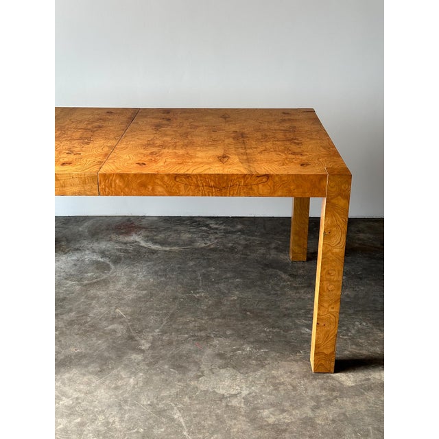 Wood Lane Burl Wood Extendable Parsons Dining Table in the Style of Milo Baughman, 1970s For Sale - Image 7 of 18