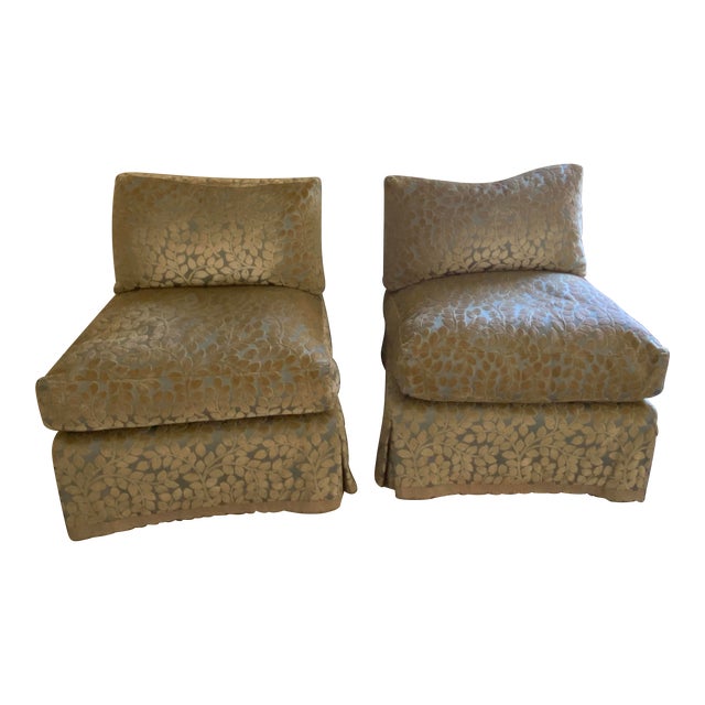 Cameron Collection Slipper Chairs by George Cameron Nash in Larsen Fabric - a Pair For Sale