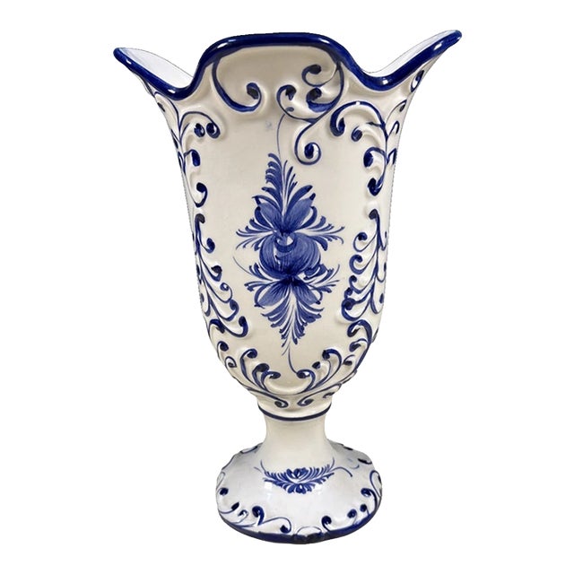 Vintage Mikasa Rock Blue Swirl 12" Glass Vase For Sale
