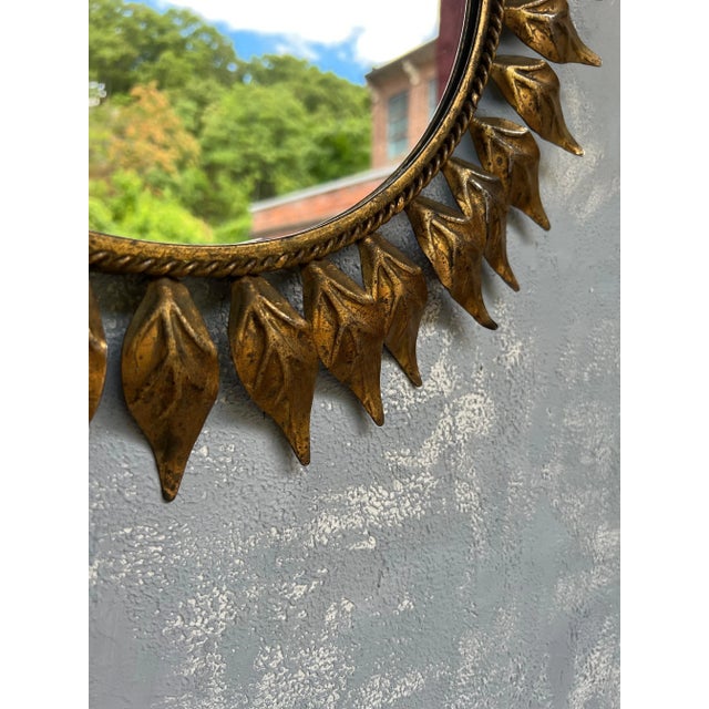 1950s Spanish Gilt Metal Round Sunburst Mirror For Sale - Image 5 of 9