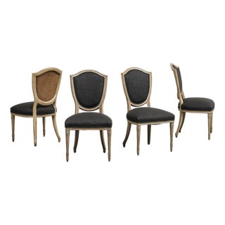 Set of 4 Louis XVI Style Side Chairs With New Linen and Suede Upholstery For Sale