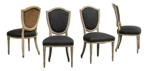Set of 4 Louis XVI Style Side Chairs With New Linen and Suede Upholstery