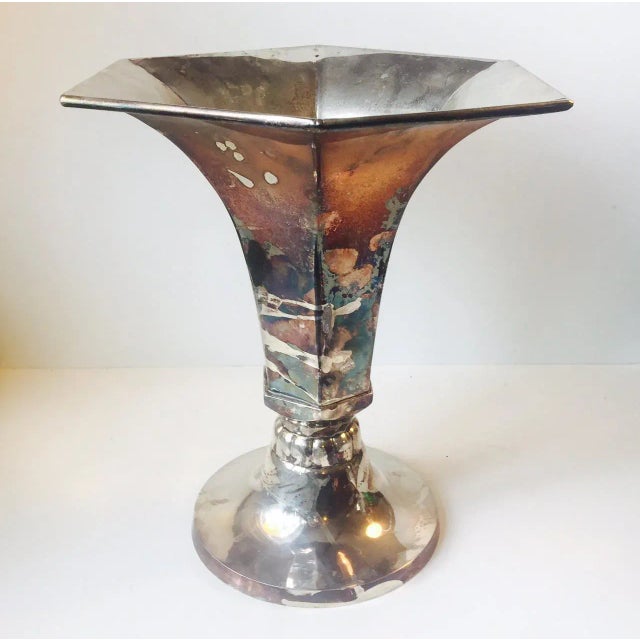 Vintage Scandinavian Art Deco Silver-Plated Hexagonal Floor Vase For Sale - Image 9 of 9