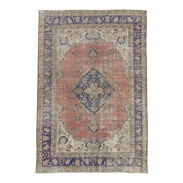 Hand-knotted Vintage Large Turkish Oushak Rug - 98" x 147" For Sale