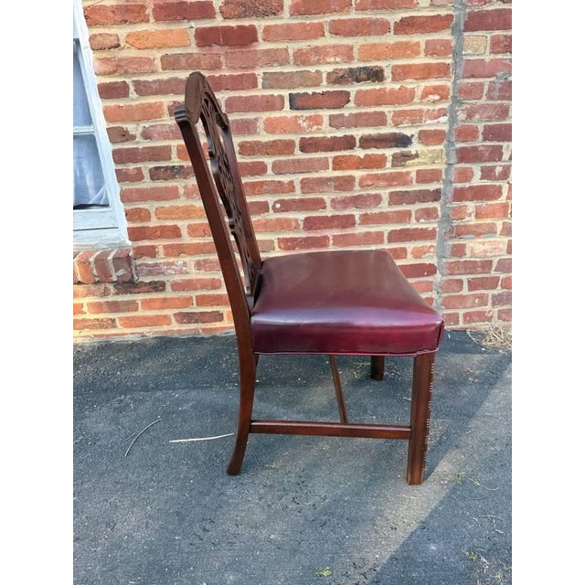 Antique Chippendale Style Mahogany Leather Seat Dining Side Chairs For Sale - Image 13 of 17