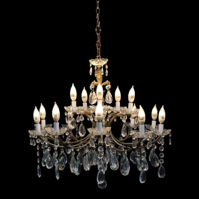 Crystal & Gilt Bronze 15-Light Chandelier C1940 For Sale - Image 6 of 10