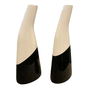 1960s Set of Two Black and White Italian Ceramic Vases by La Donatella