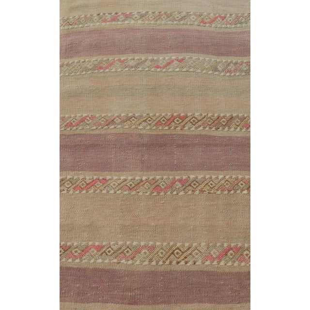 Mid 20th Century Vintage Hand Woven Turkish Kilim Runner With Stripes Purple Taupe and Tan For Sale - Image 4 of 11