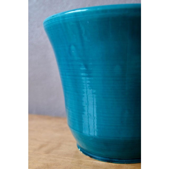 1950s Vintage Peacock Blue Ceramic Art Planter from Accolay, 1950s For Sale - Image 5 of 10
