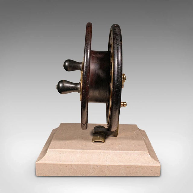 1900s Victorian Antique Mounted Fishing Reel, English, Brass, Decorative, Travertine For Sale - Image 4 of 13