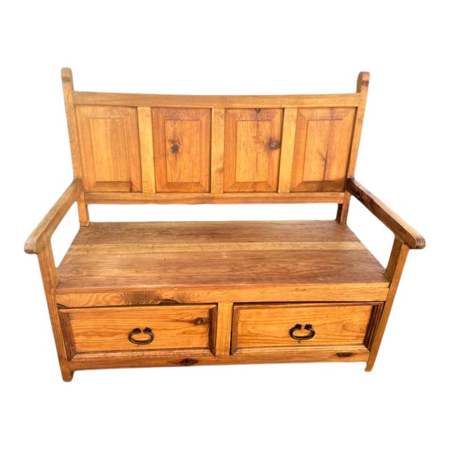 Mexican Rustic High Back Bench With Storage Drawers Early 21st