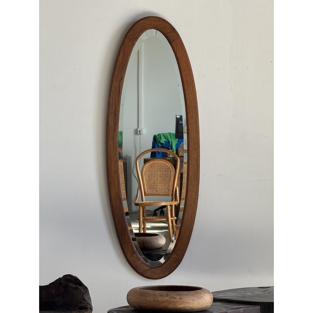 Vintage Oval Oak Mirror with Beveled Glass, 1980s For Sale - Image 11 of 18