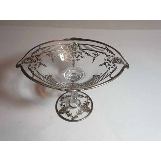 Art Deco 1900s Antique Edwardian Stemmed Compote With Sterling Silver Inlay For Sale - Image 3 of 12