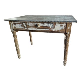 Antique French Solid Wood Table With Original Zinc Top For Sale