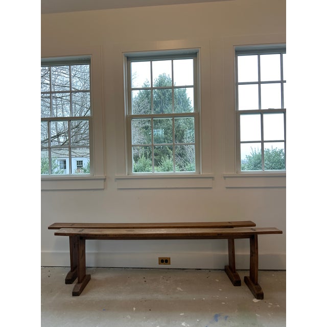 Gorgeous and narrow antique pair of oak benches from France