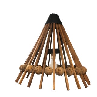 Vintage Danish Modern Teak & Cork Pendant Light For Sale