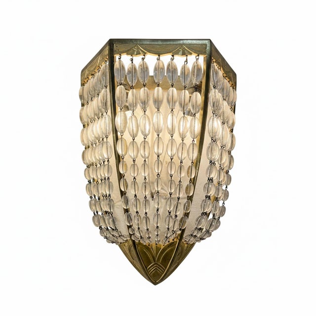 Vintage French Art Deco Wall Lamps in Gilded Bronze and Crystal, 1920, Set of 4 For Sale - Image 3 of 8
