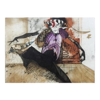 Mid Century Surreal Abstract Color Etching by Tony Bass For Sale