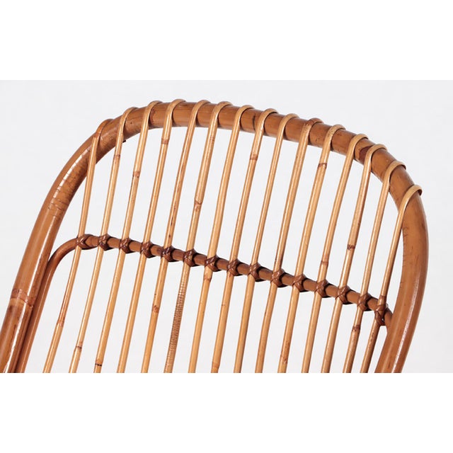 Mid-Century Modern Italian Mid-Century Modern Rattan Lounge Arm Chairs - a Pair For Sale - Image 3 of 9