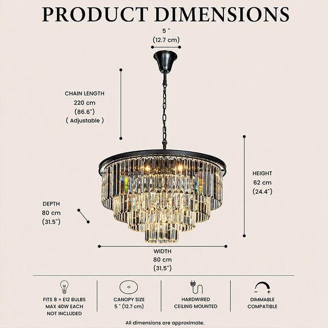 This odeon round crystal chandelier is an elegant pendant light with a contemporary look that will add mid-century modern...